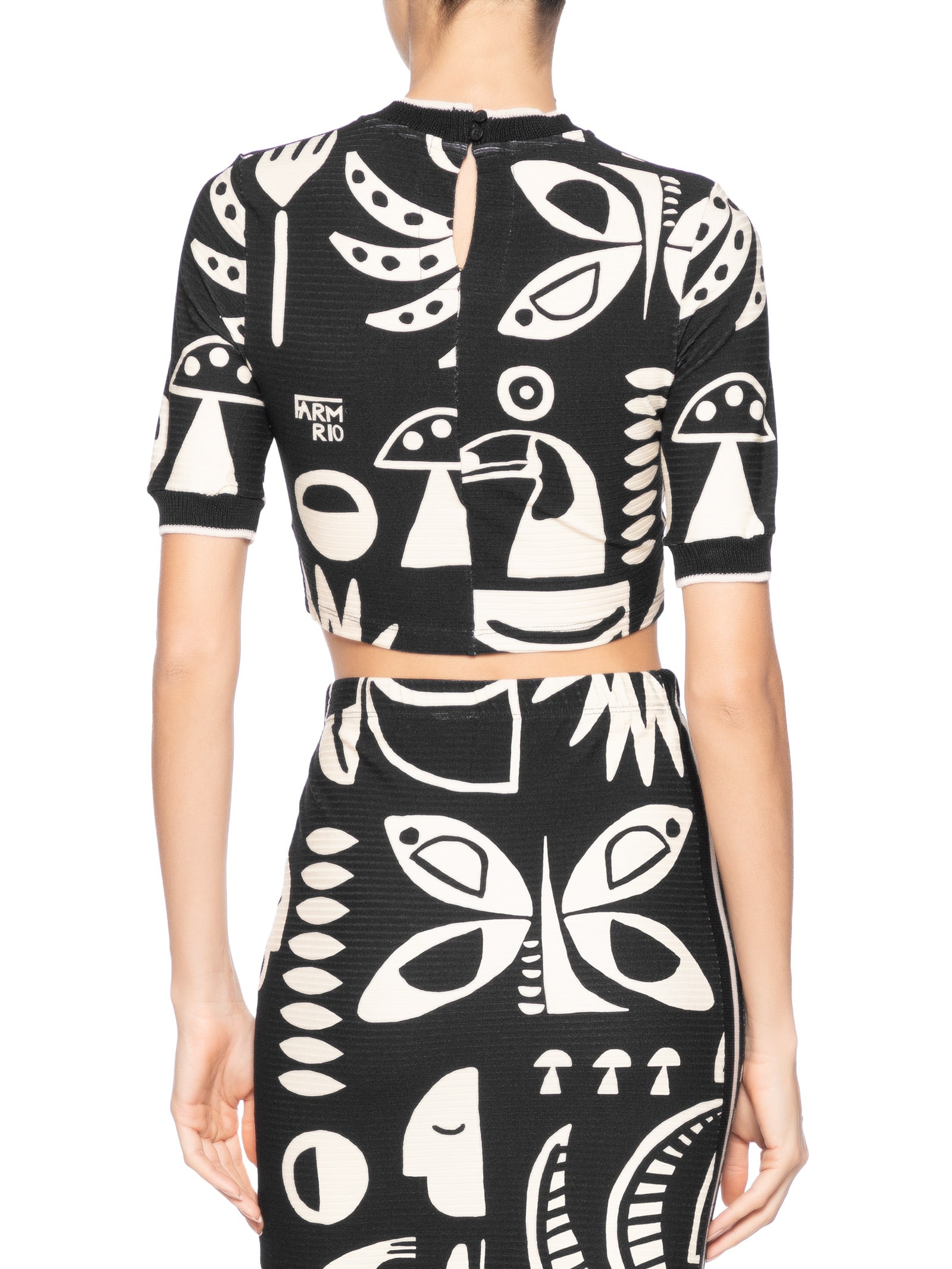 Blusa Feminina Cropped Lenço Tropicano Preto Farm