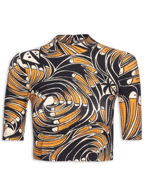 Blusa Feminina Cropped Leque De Tucano – Preto