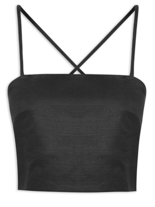 Blusa Feminina Cropped Linho – Preto