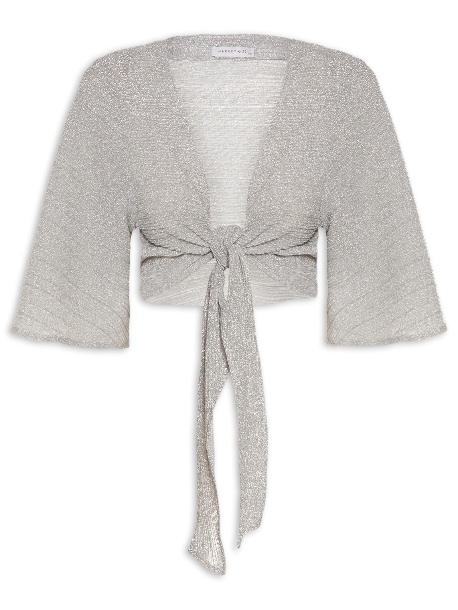 Blusa Feminina Cropped Lurex Prata Market 33