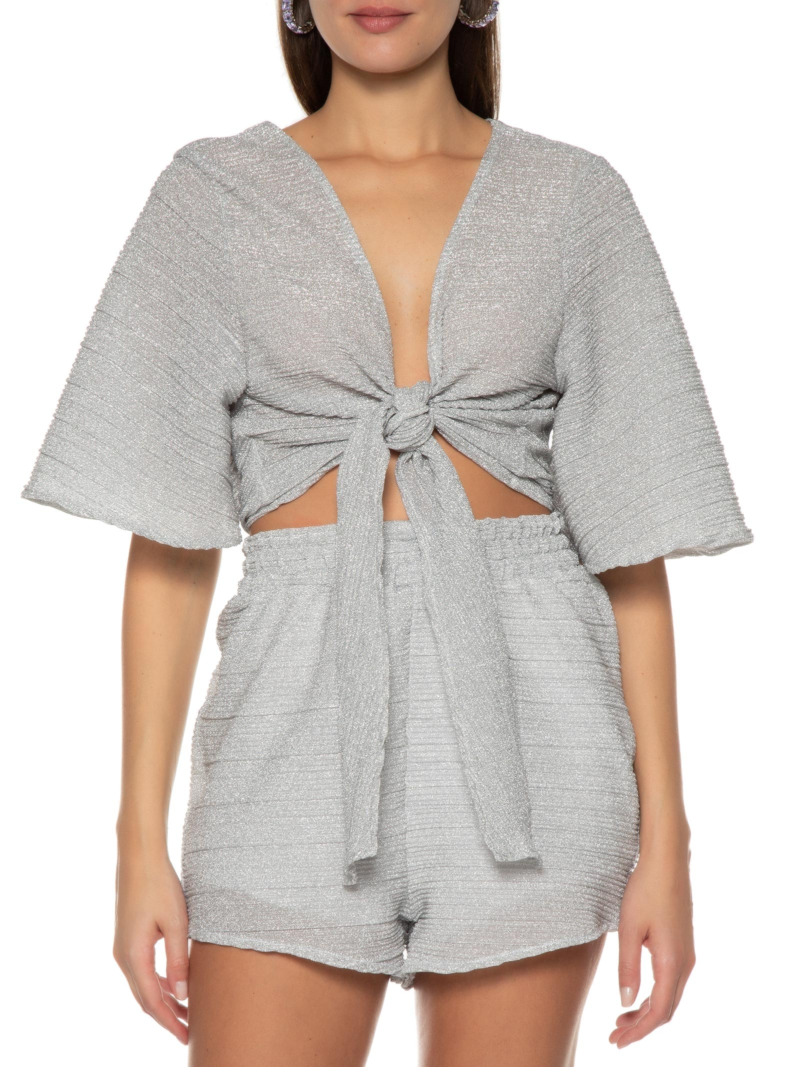 Blusa Feminina Cropped Lurex Prata Market 33