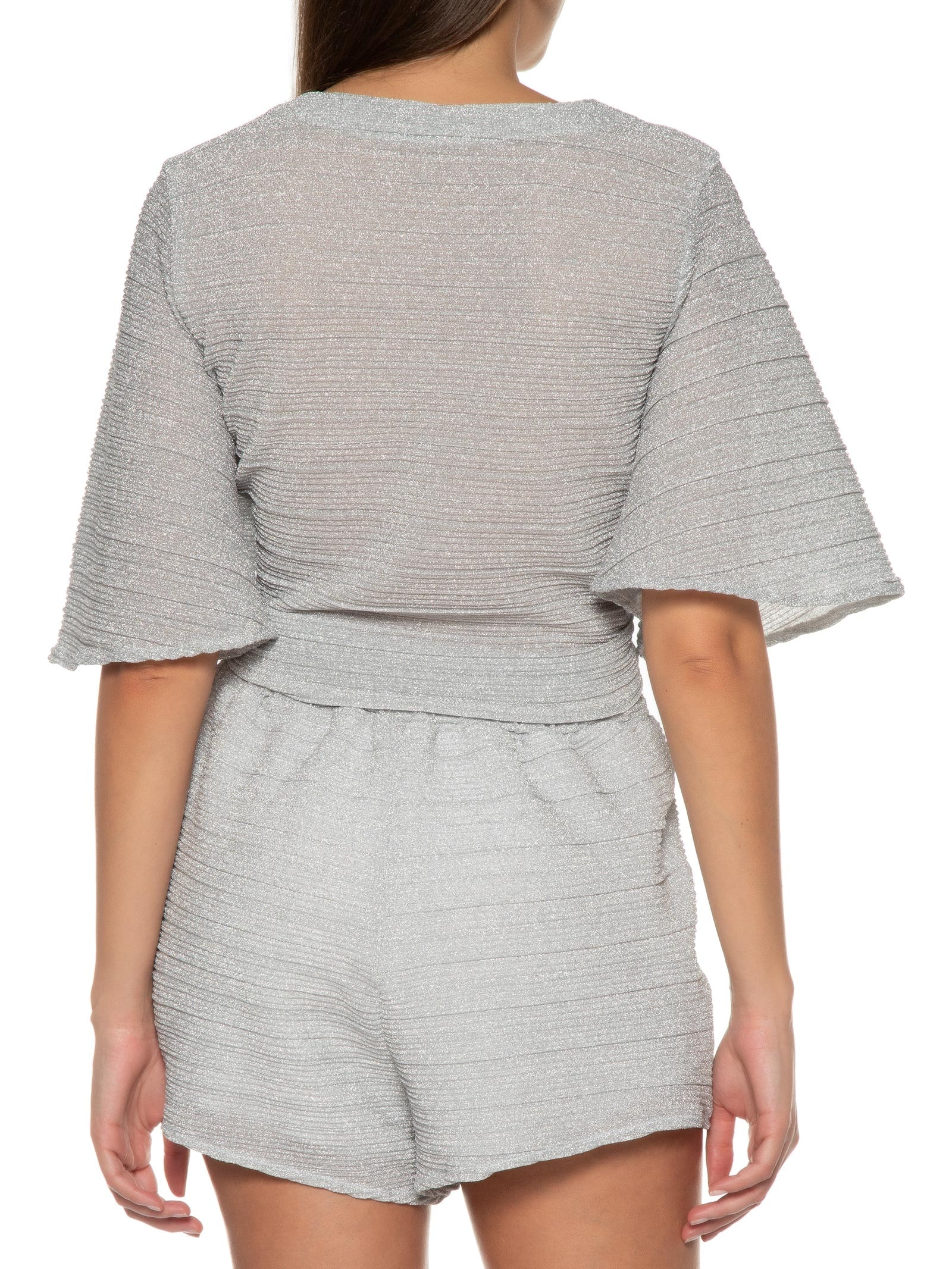 Blusa Feminina Cropped Lurex Prata Market 33