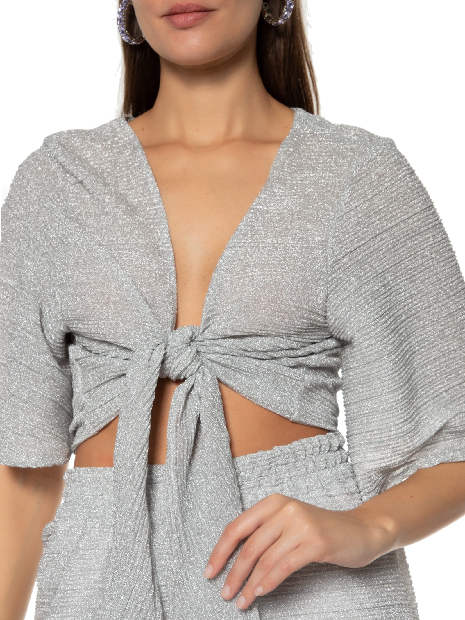 Blusa Feminina Cropped Lurex Prata Market 33