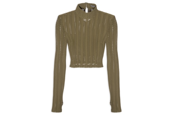Blusa Feminina Cropped Malha Texturizada - Verde