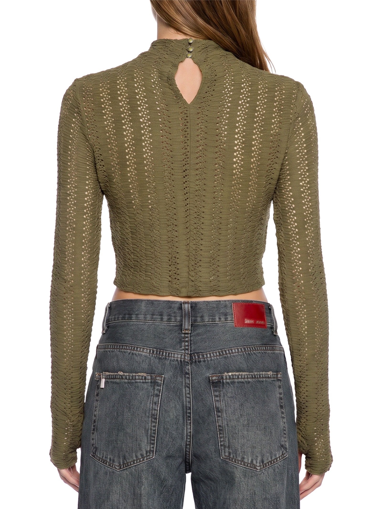 Blusa Feminina Cropped Malha Texturizada Verde Lança Perfume