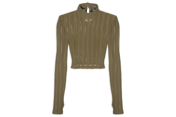 Blusa Feminina Cropped Malha Texturizada - Verde
