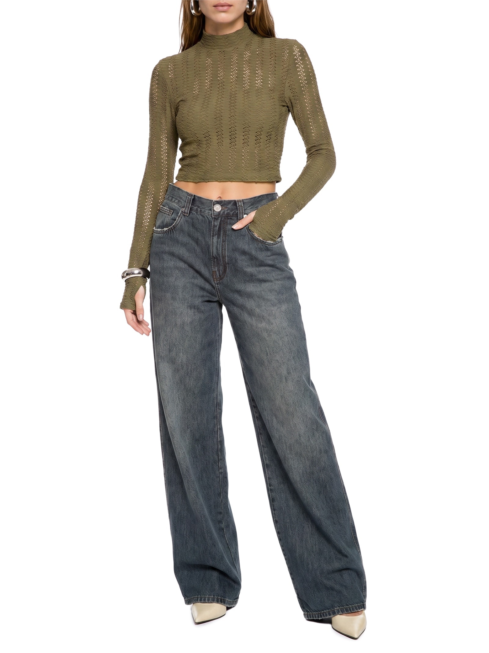 Blusa Feminina Cropped Malha Texturizada Verde Lança Perfume