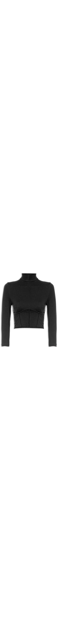 Blusa Feminina Cropped Manga 1/3 Frisos Busto - Preto
