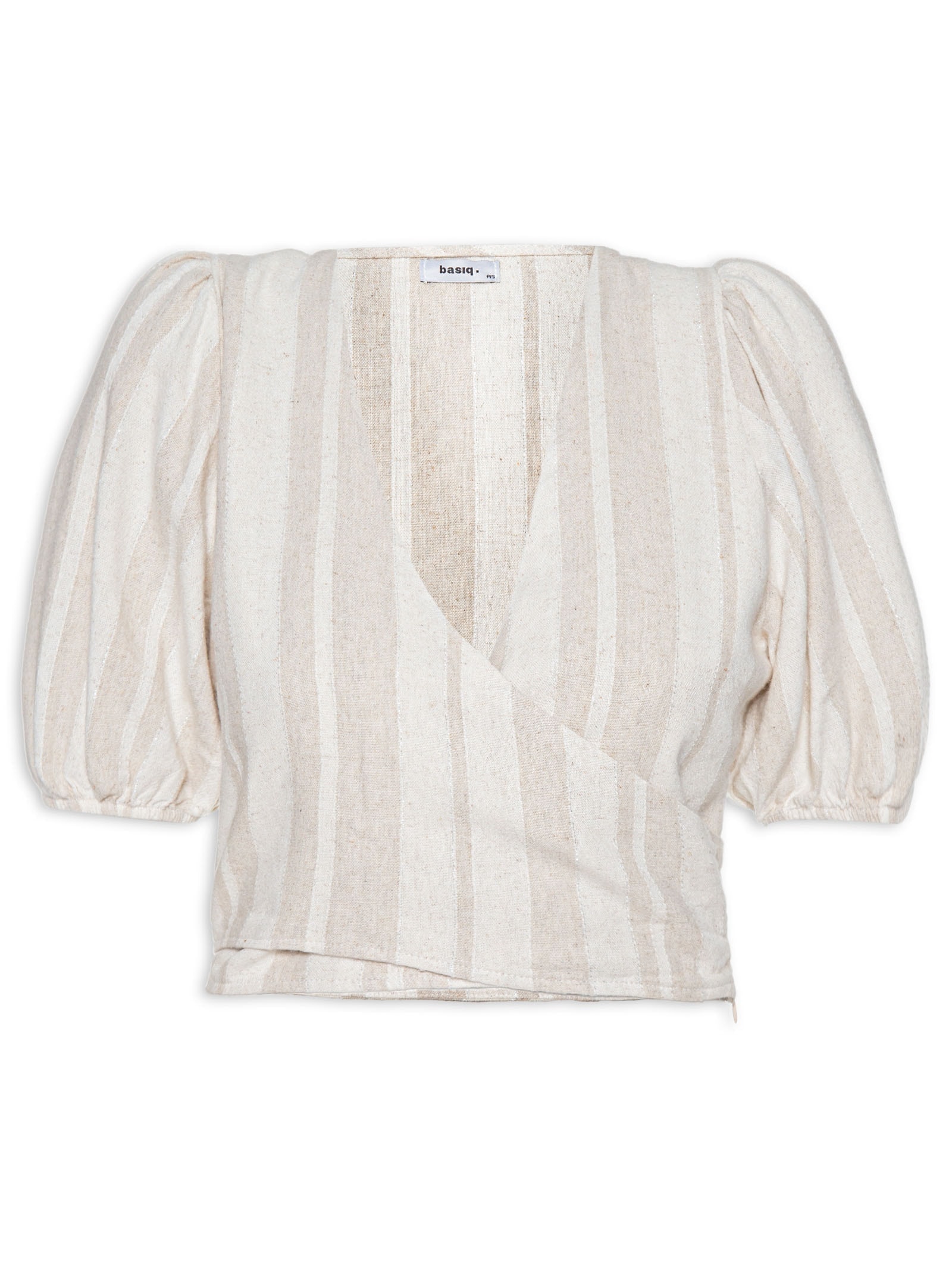 Blusa Feminina Cropped Manga Bufante Bege Basiq