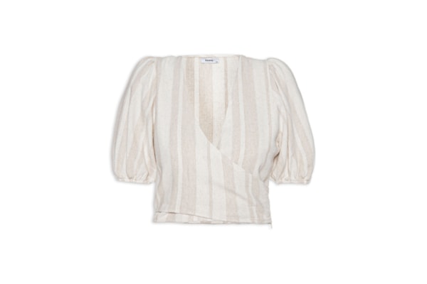 Blusa Feminina Cropped Manga Bufante - Bege
