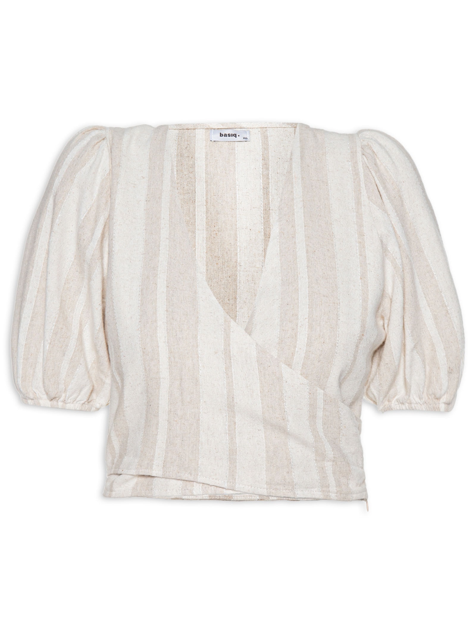 Blusa Feminina Cropped Manga Bufante Bege Basiq