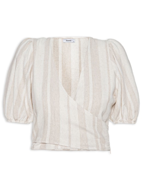 Blusa Feminina Cropped Manga Bufante – Bege
