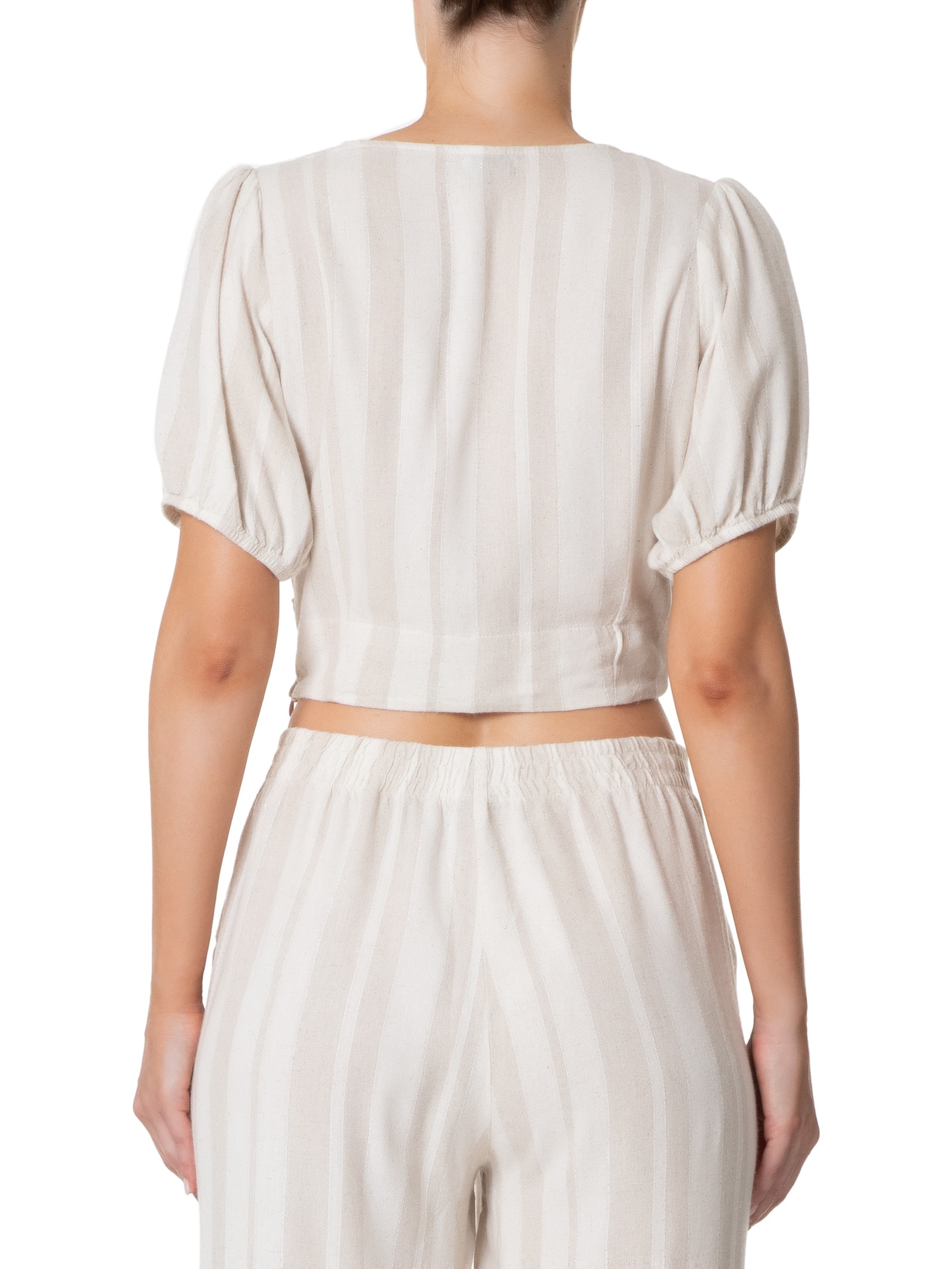 Blusa Feminina Cropped Manga Bufante Bege Basiq