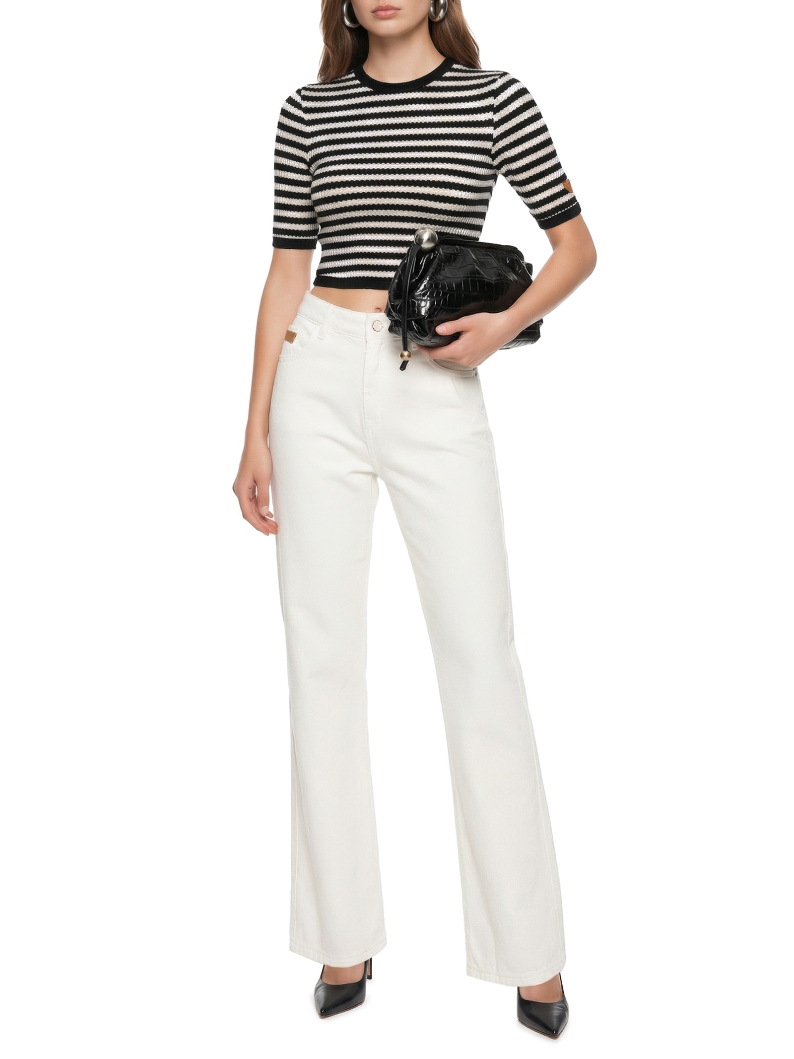 Blusa Feminina Cropped Manga Curta Branco Lança Perfume