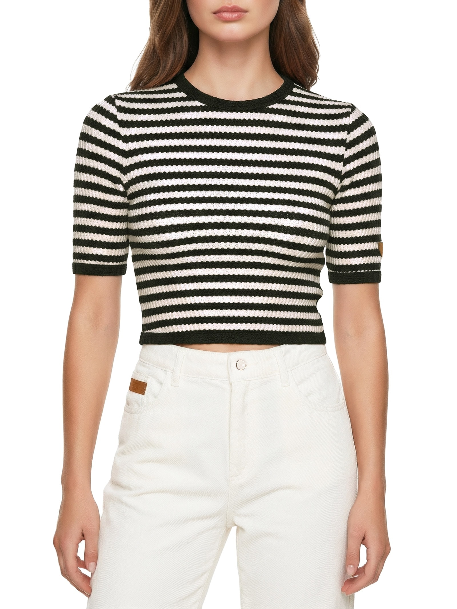 Blusa Feminina Cropped Manga Curta Branco Lança Perfume