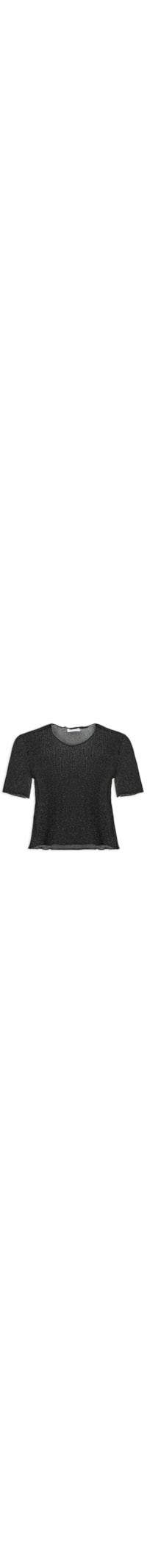 Blusa Feminina Cropped Manga Curta Em Tule - Preto