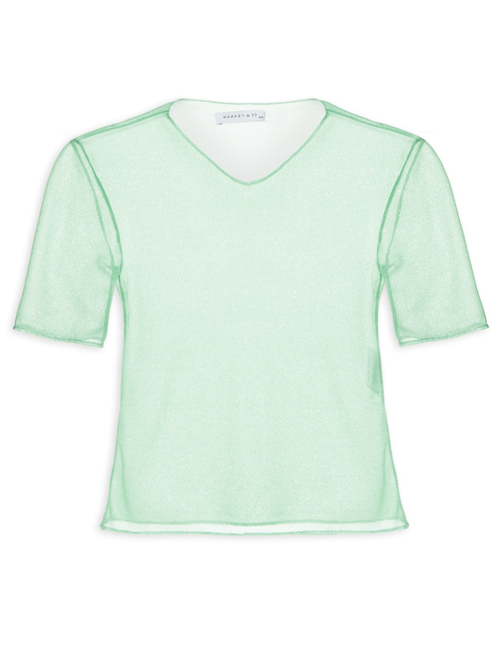 Blusa Feminina Cropped Manga Curta Em Tule Verde Market 33