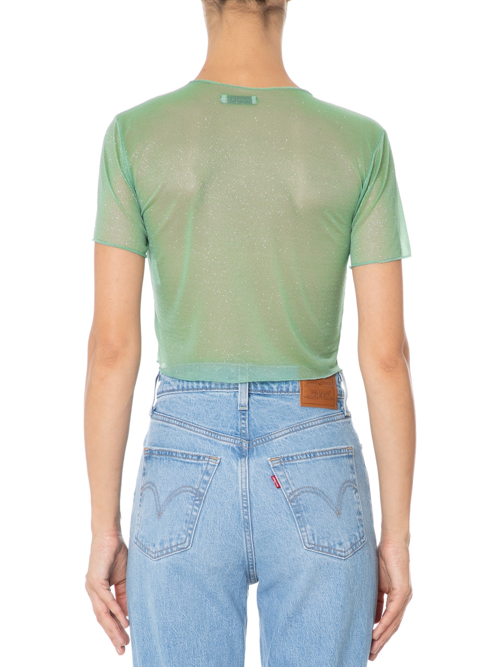 Blusa Feminina Cropped Manga Curta Em Tule Verde Market 33