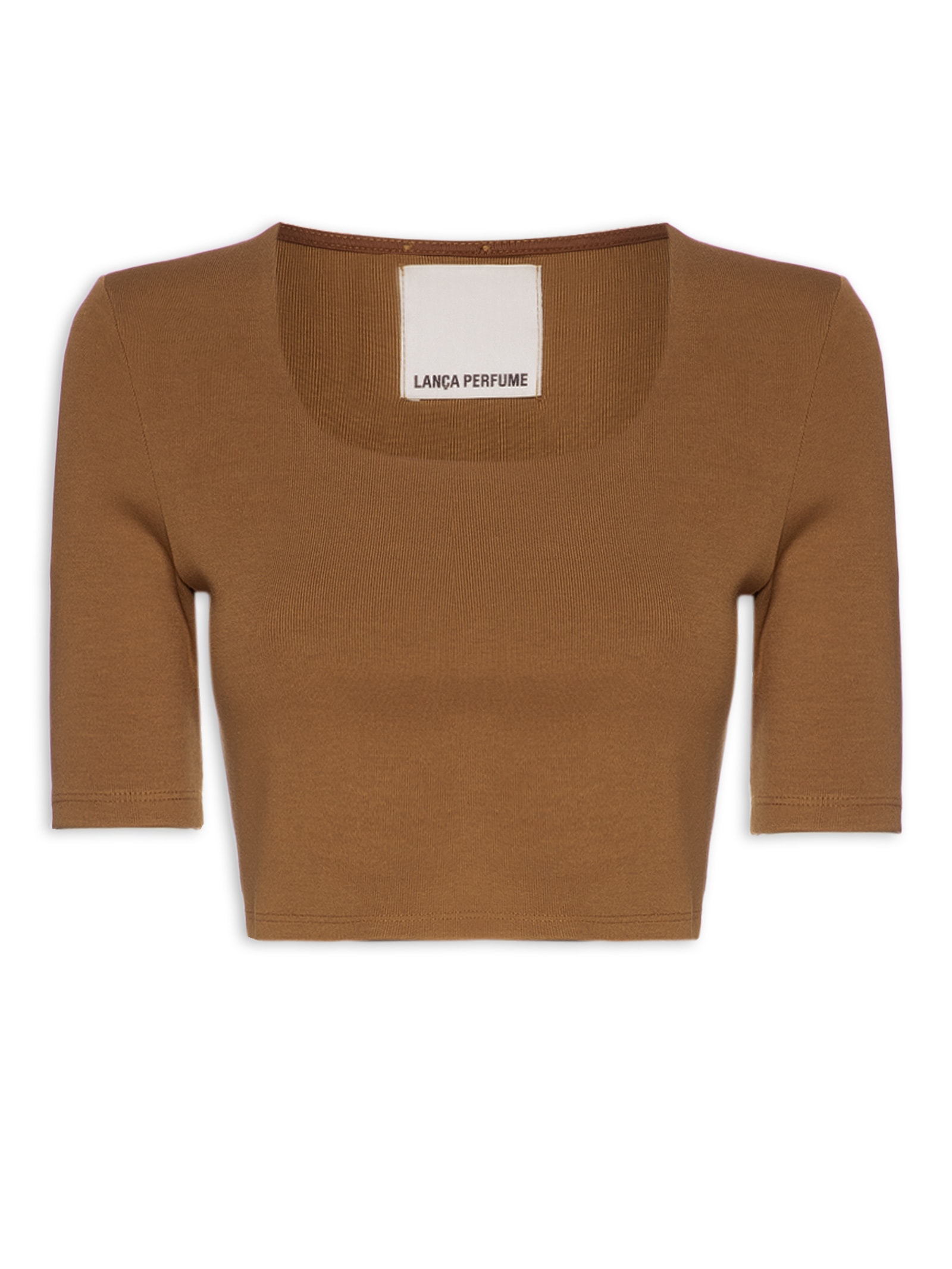 Blusa Feminina Cropped Manga Curta Marrom Lança Perfume