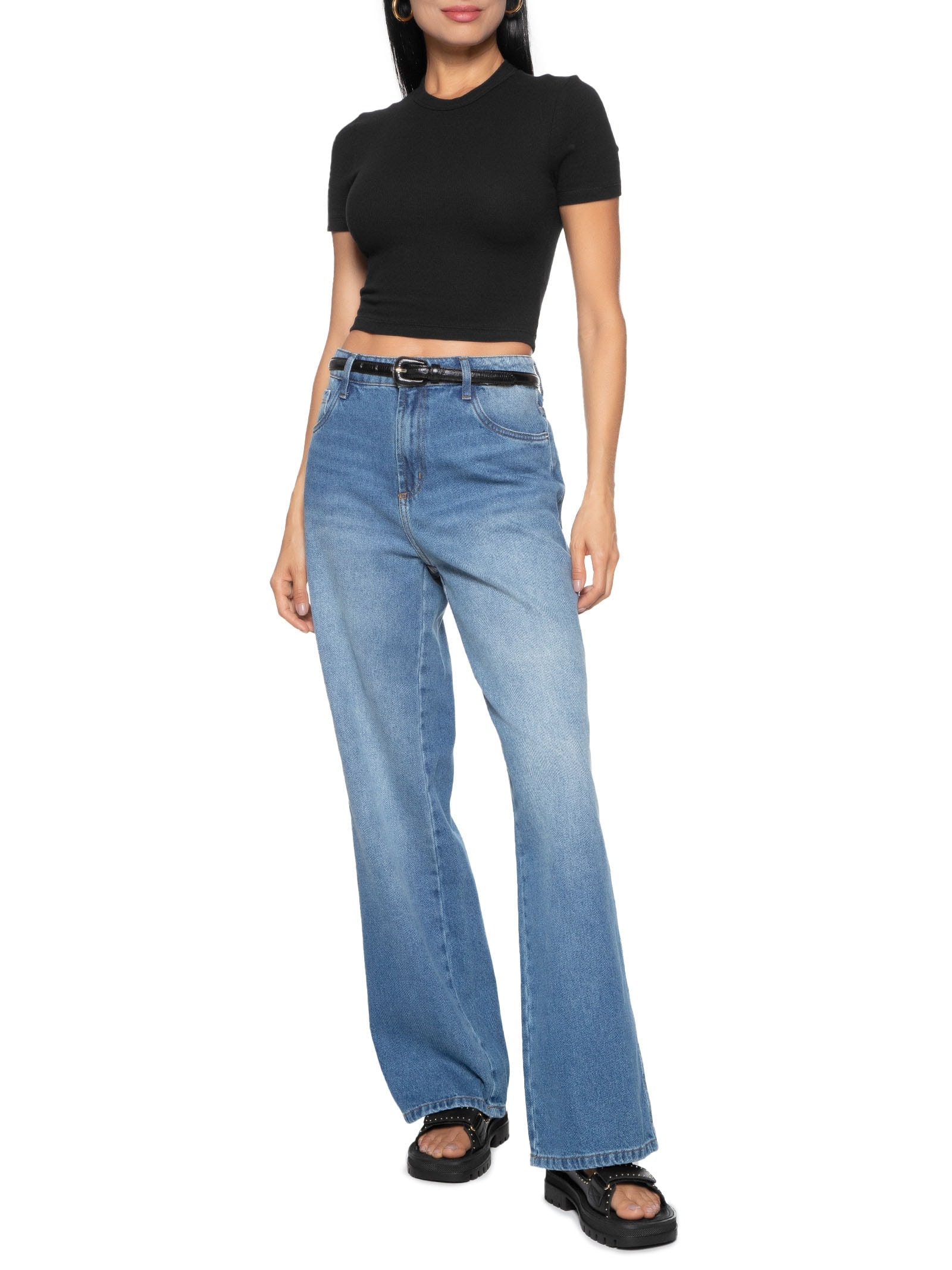 Blusa Feminina Cropped Manga Curta Preto Hering