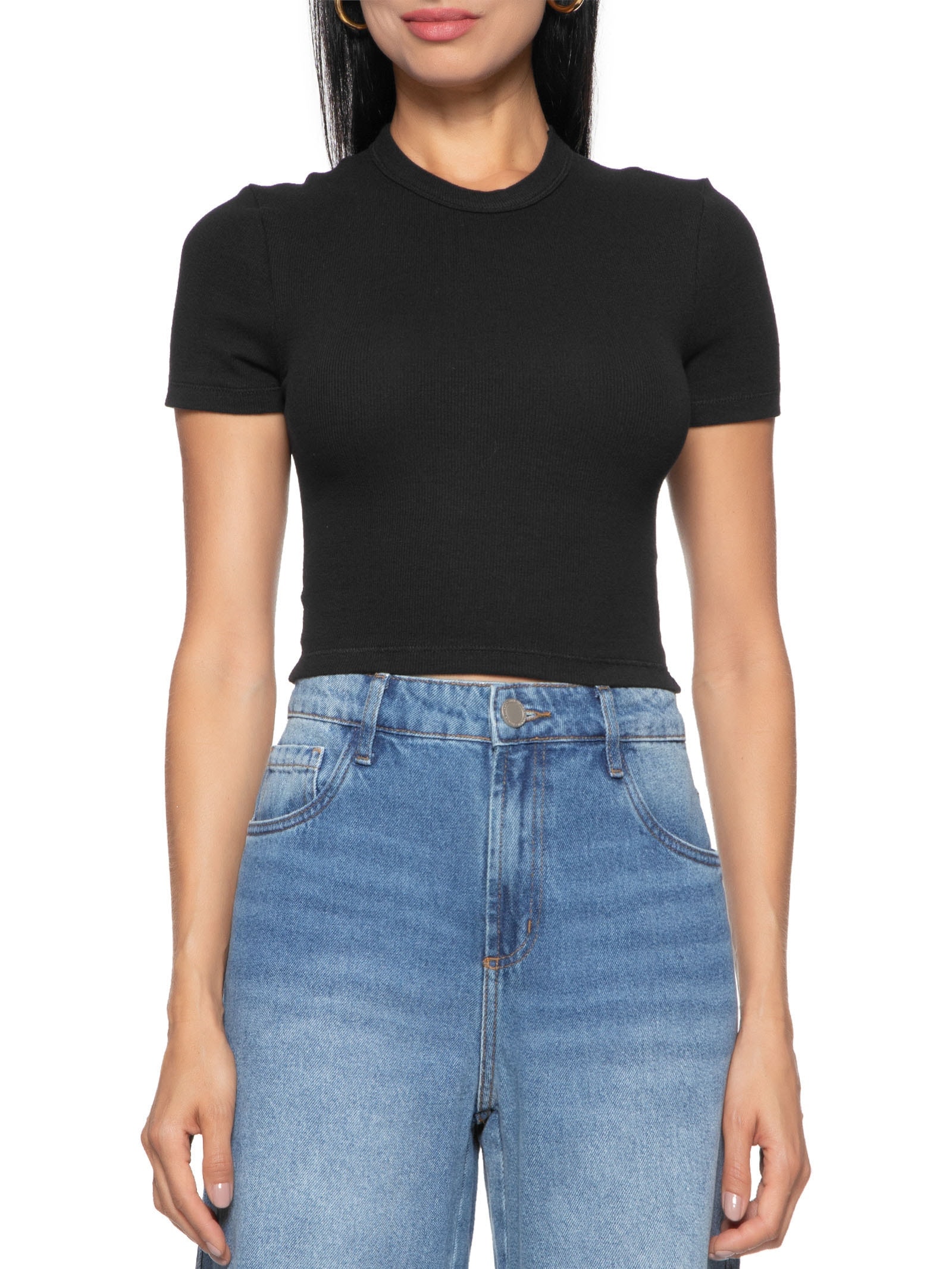 Blusa Feminina Cropped Manga Curta Preto Hering