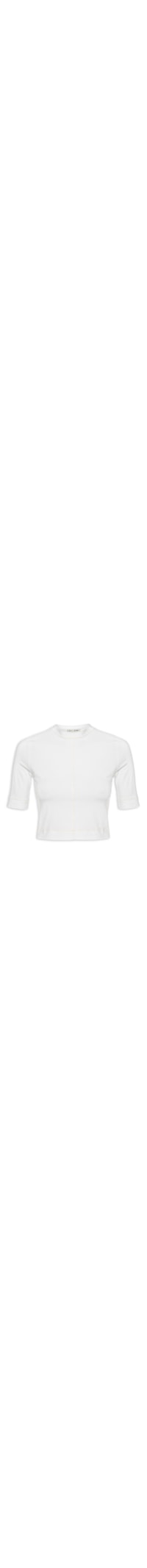 Blusa Feminina Cropped Manga Curta Recorte Central - Branco