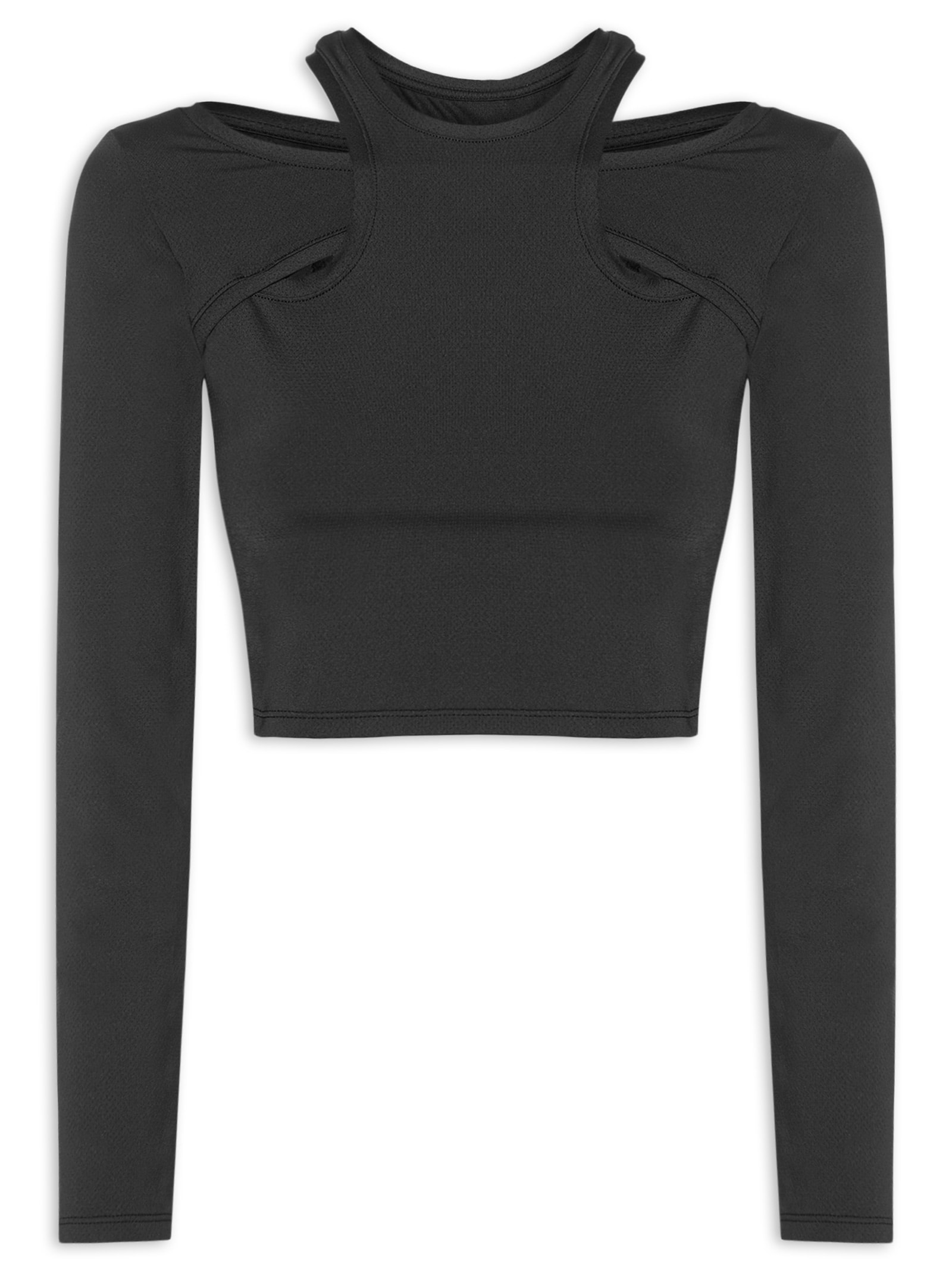 Blusa Feminina Cropped Manga Longa Action Skin Preto Live!