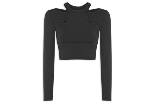 Blusa Feminina Cropped Manga Longa Action Skin - Preto