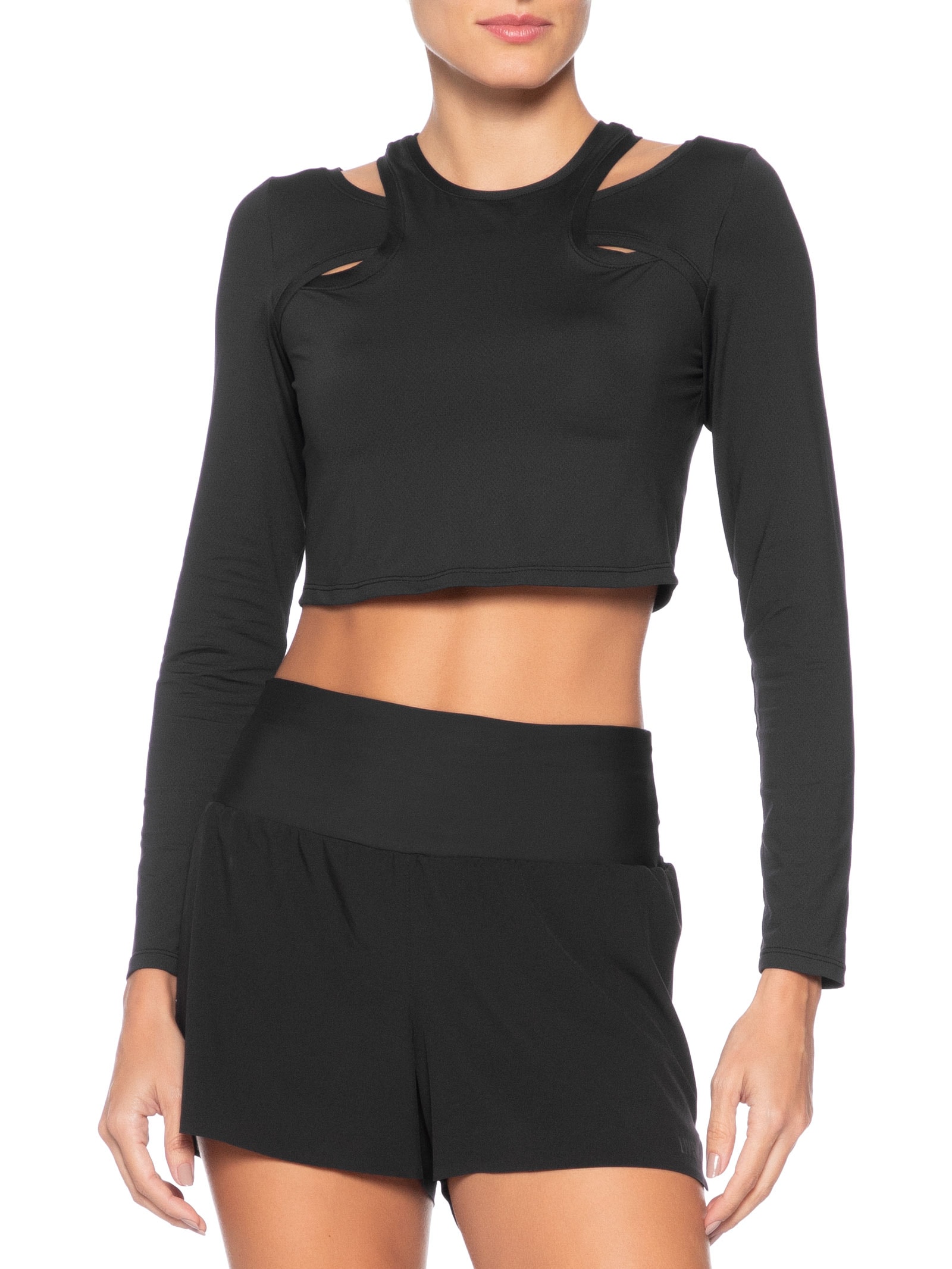 Blusa Feminina Cropped Manga Longa Action Skin Preto Live!