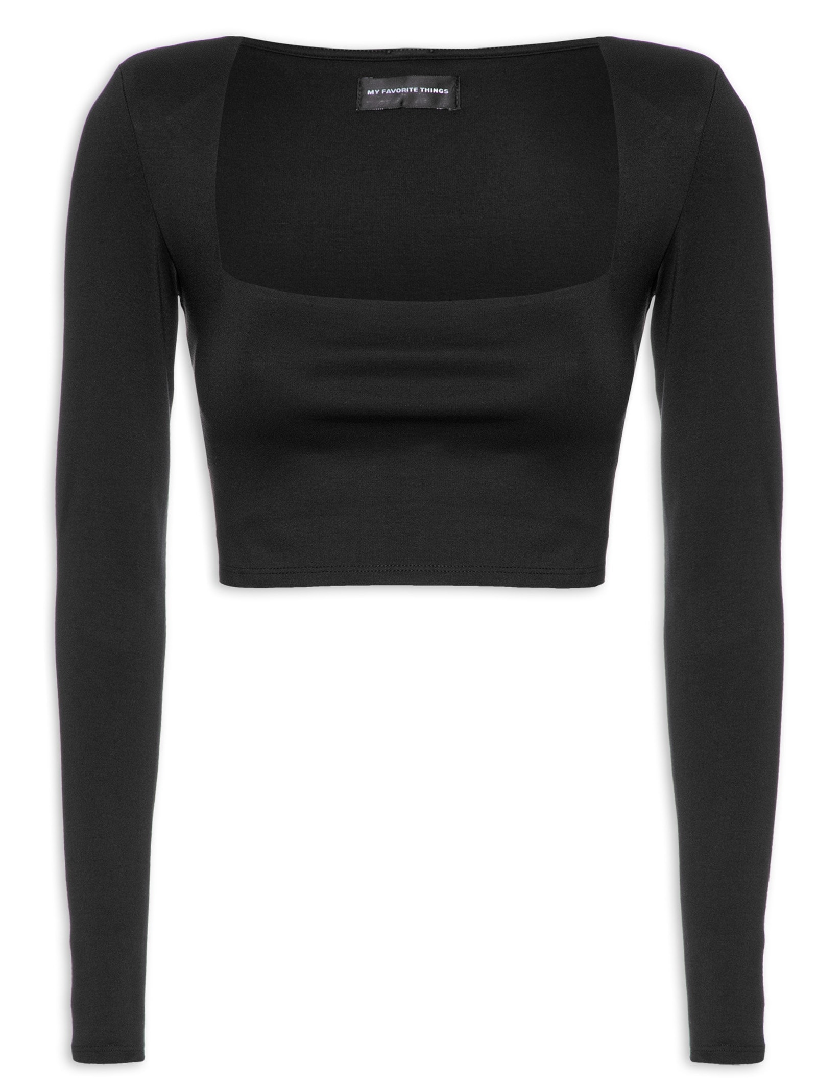 Blusa Feminina Cropped Manga Longa Preto My Favorite Things