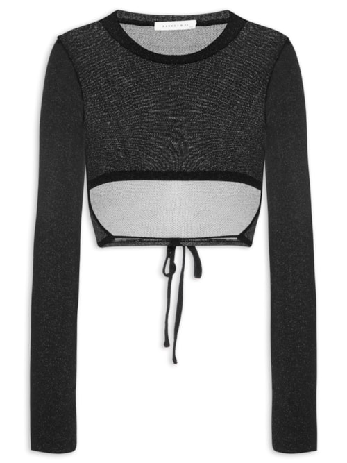 Blusa Feminina Cropped Manga Longa - Preto