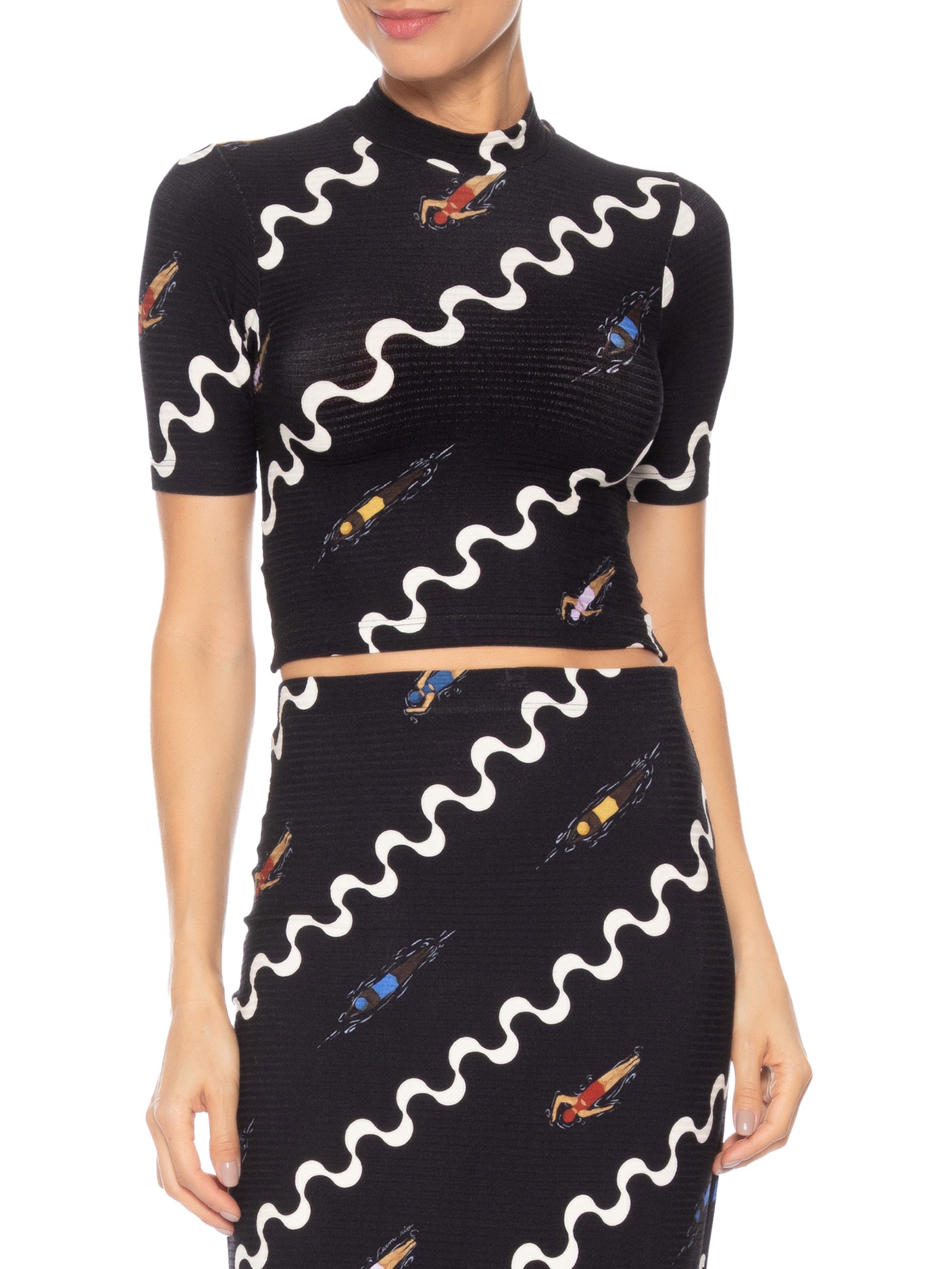 Blusa Feminina Cropped Nadadoras Preto Farm