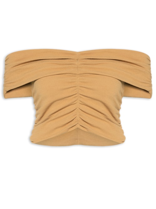 Blusa Feminina Cropped Ombro A Ombro - Marrom