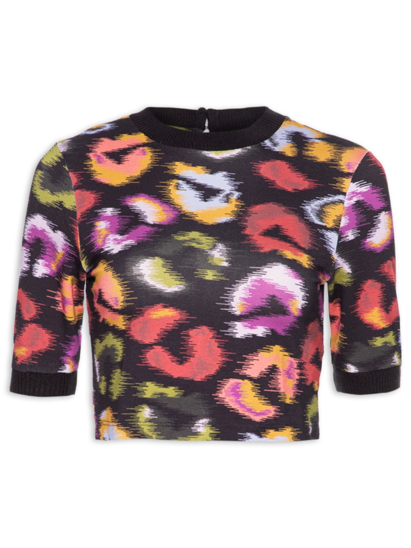 Blusa Feminina Cropped Onça De Cor Preto Farm