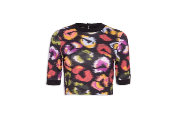 Blusa Feminina Cropped Onça De Cor - Preto