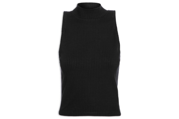 Blusa Feminina Cropped Raglan Canelada - Preto