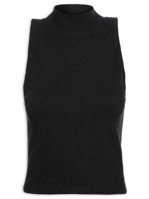 Blusa Feminina Cropped Raglan Canelada – Preto