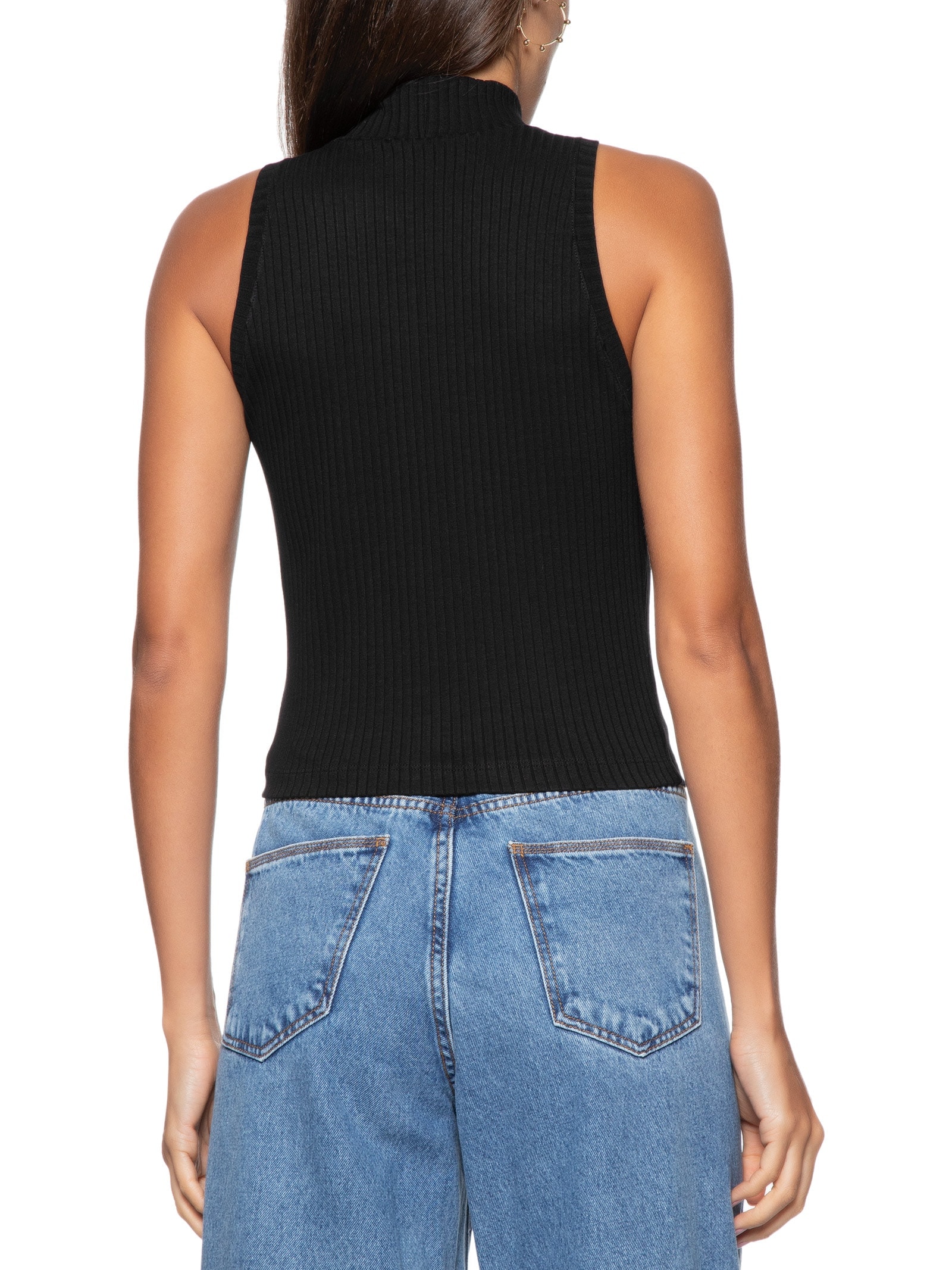 Blusa Feminina Cropped Raglan Canelada Preto Dress To