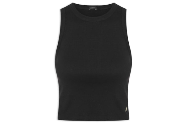 Blusa Feminina Cropped Rib Com Elástico - Preto