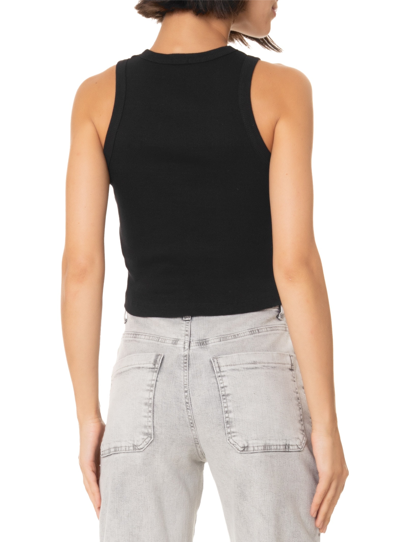 Blusa Feminina Cropped Rib Com Elástico Preto Cantão