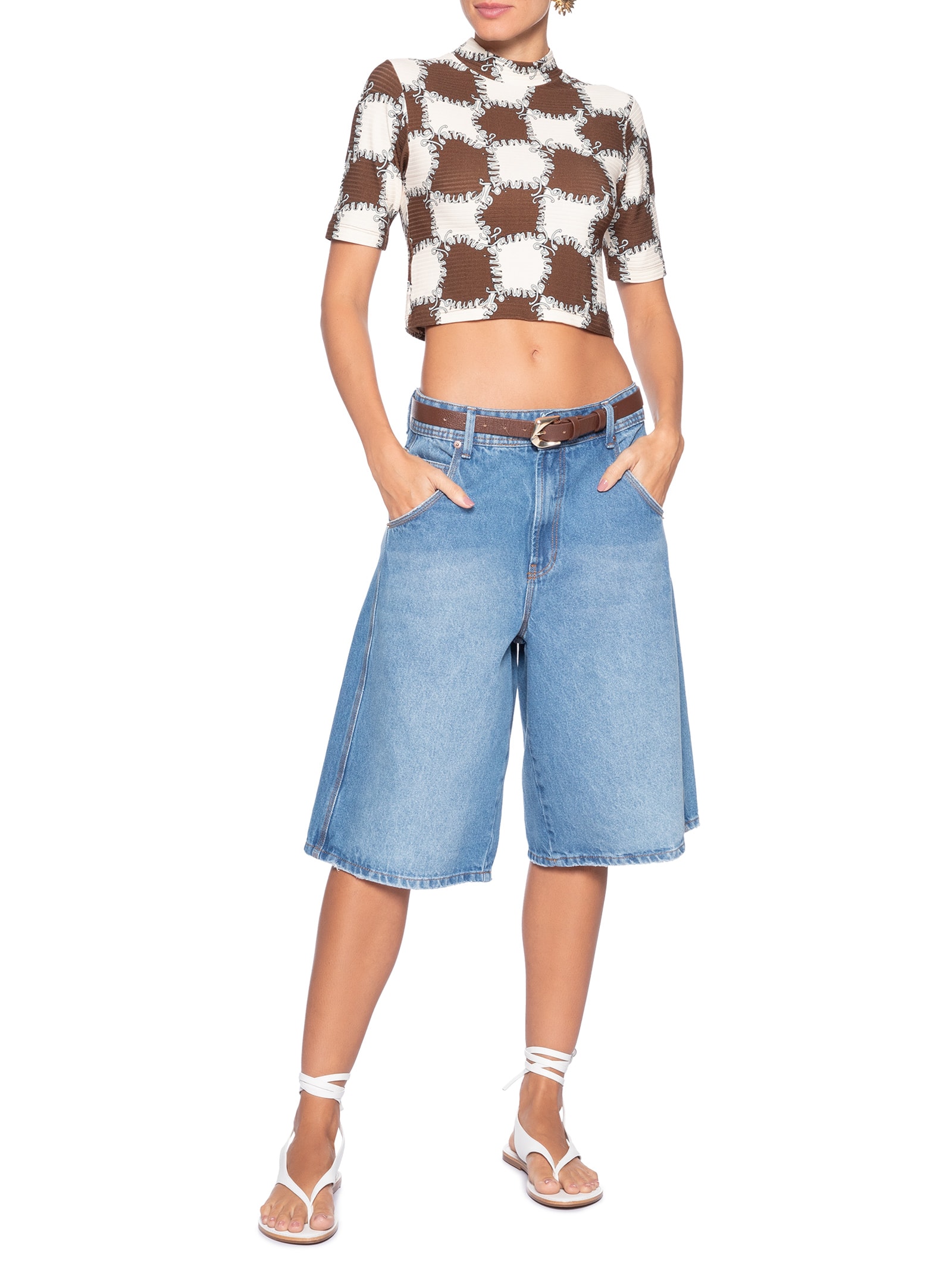 Blusa Feminina Cropped Ritmo Carioca E Marrom Farm