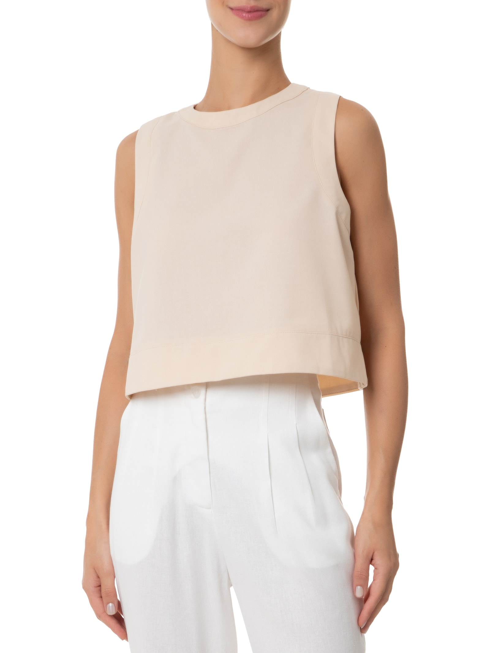 Blusa Feminina Cropped Sem Manga Bege Basiq