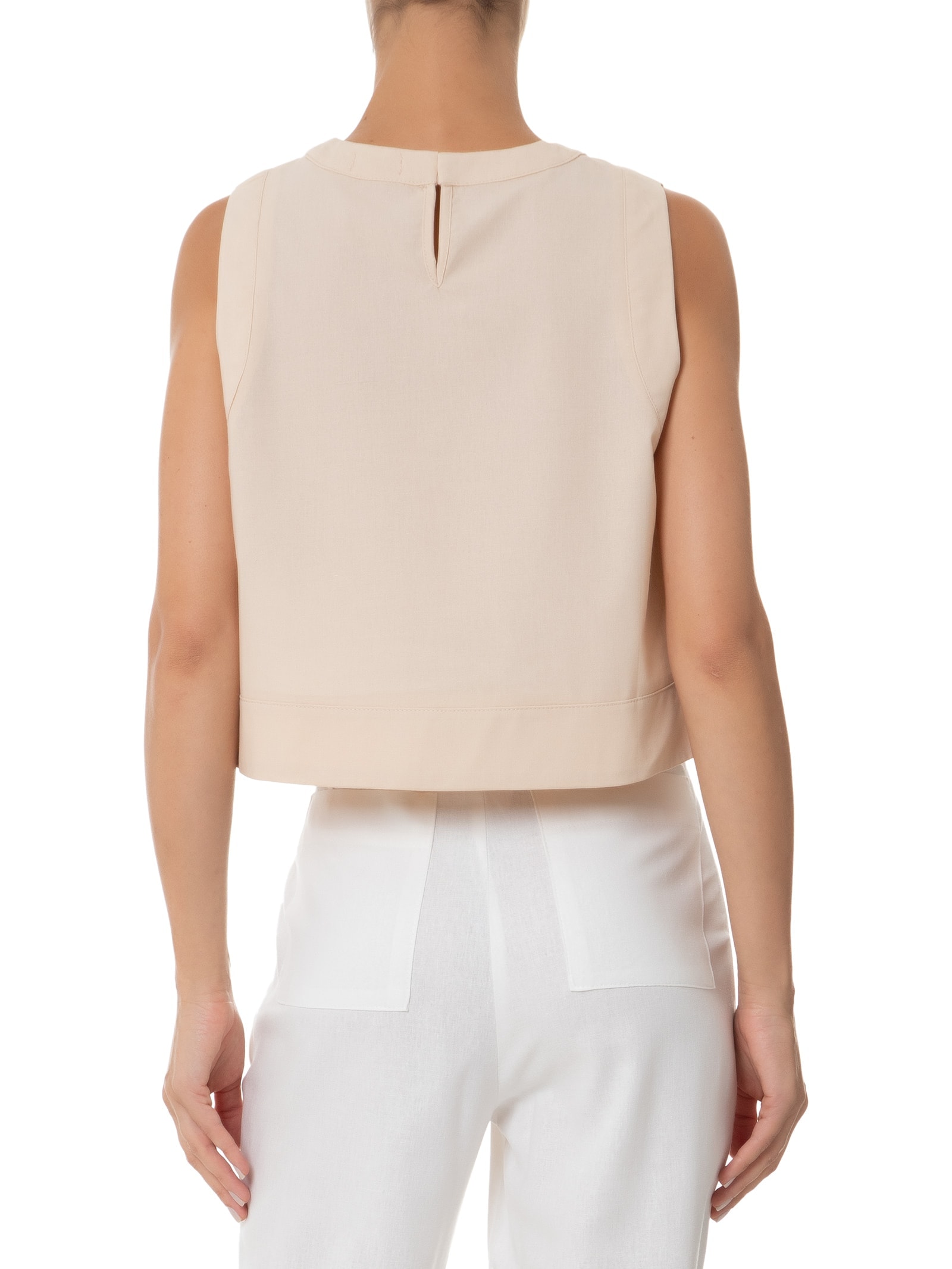 Blusa Feminina Cropped Sem Manga Bege Basiq