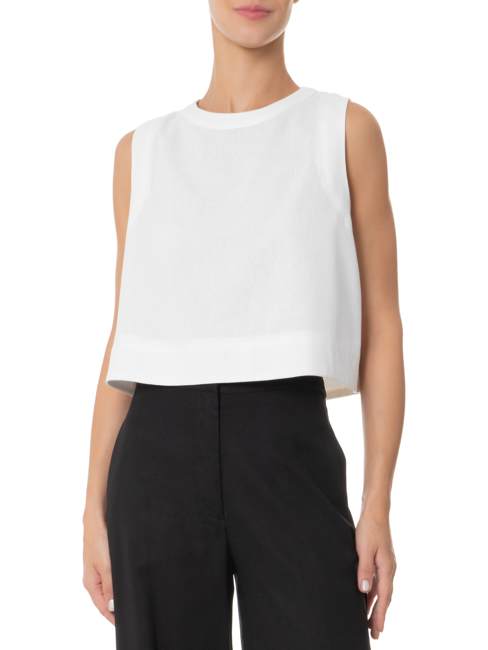 Blusa Feminina Cropped Sem Manga Branco Basiq