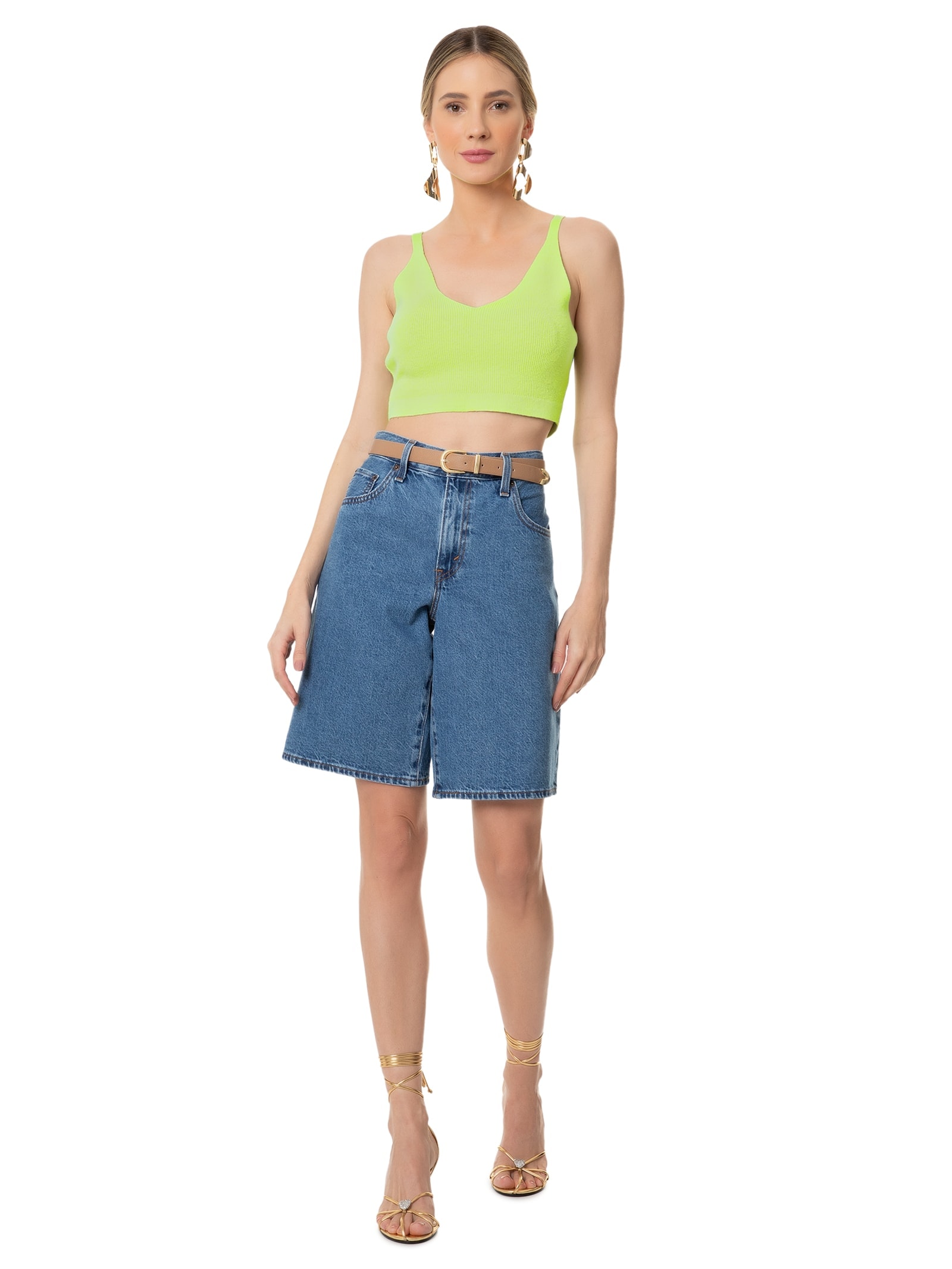 Blusa Feminina Cropped Sem Manga Em Tricot Verde Market 33