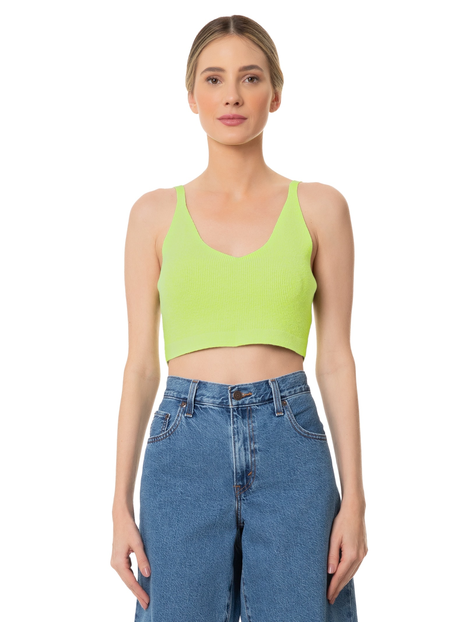 Blusa Feminina Cropped Sem Manga Em Tricot Verde Market 33