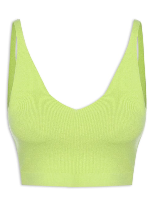 Blusa Feminina Cropped Sem Manga Em Tricot - Verde