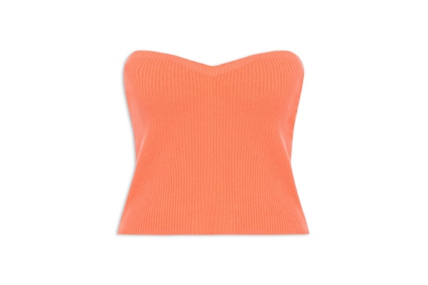 Blusa Feminina Cropped Sem Manga Feminina Em Tricot - Laranja 