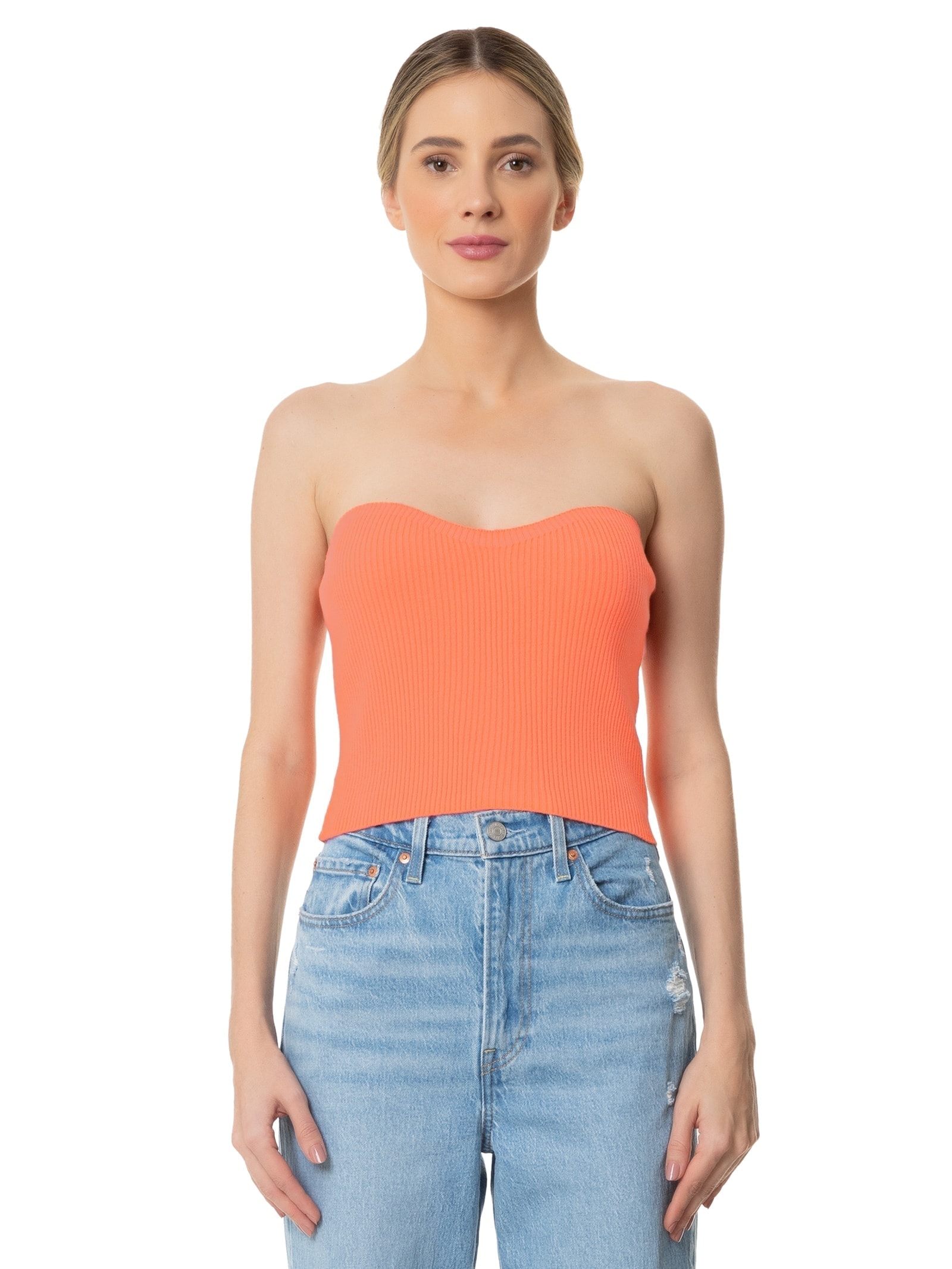 Blusa Feminina Cropped Sem Manga Feminina Em Tricot Laranja  Market 33