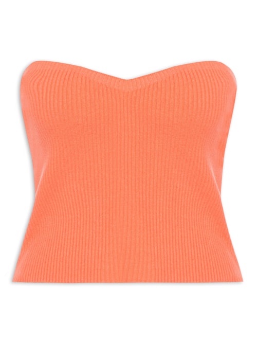 Blusa Feminina Cropped Sem Manga Feminina Em Tricot – Laranja